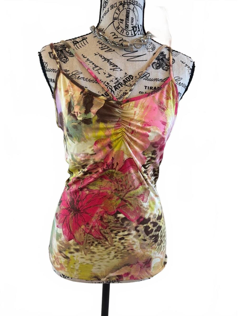 Boston Proper Floral Leopard Print Cami Tank Top Size S Y2K Coquette